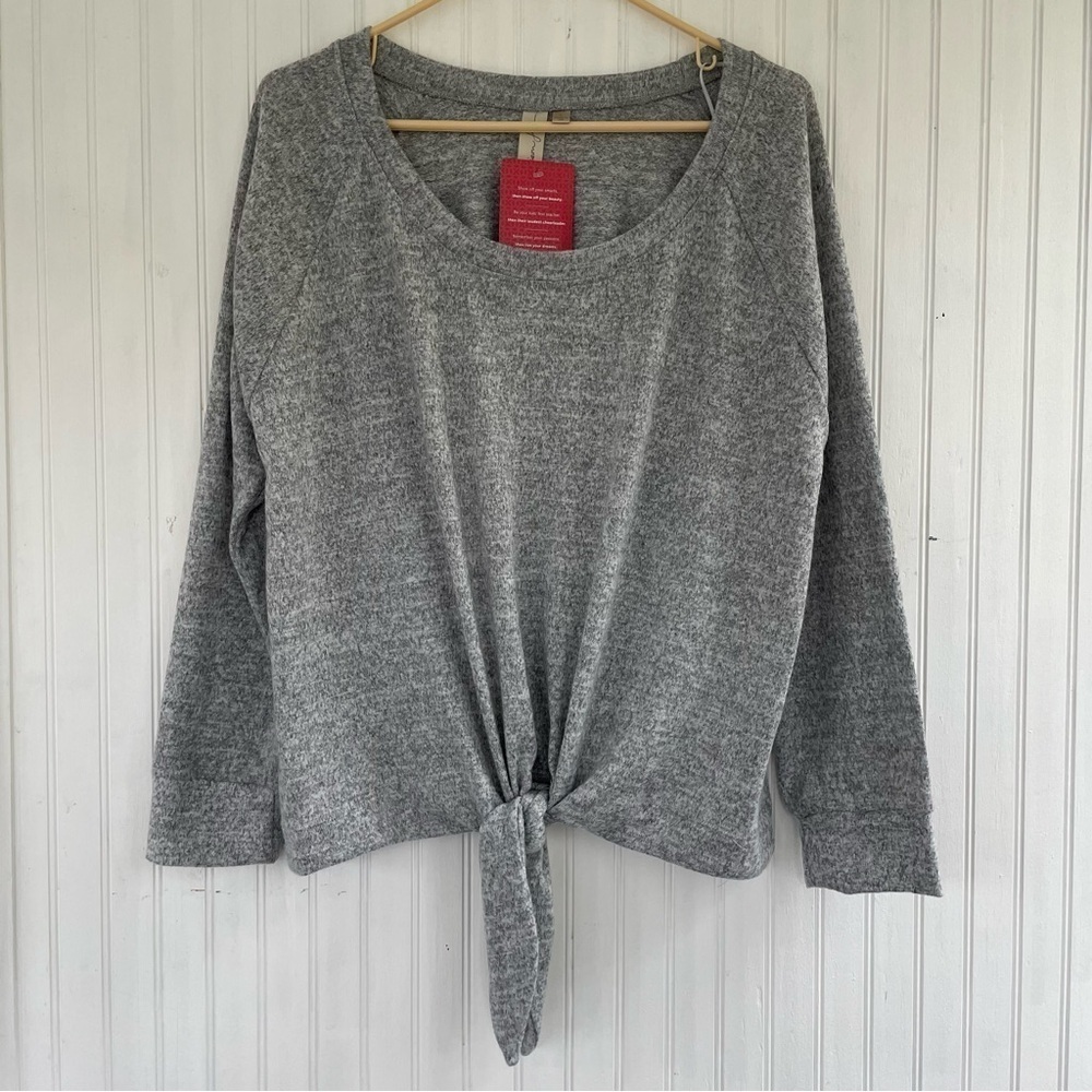Evereve Allison Joy Women's Heather Grey Tie-front Long Sleeve Sweater Large NWT